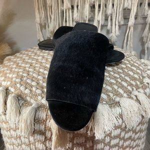 Via Spiga Black Genuine Real Fur Slides Flats Sandals 8M